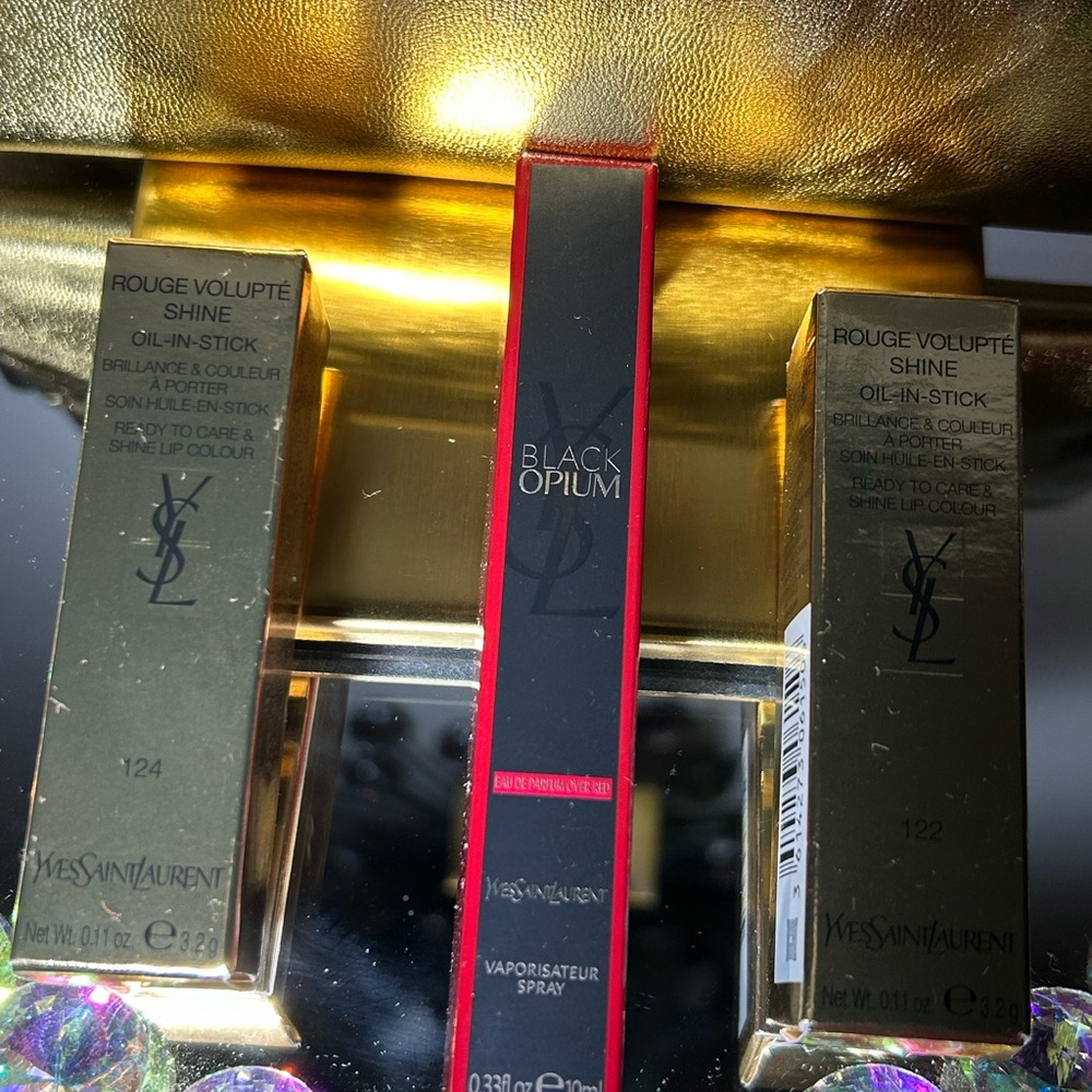 YSL Cosmetic Bundle Metallic Bag 10” x 6.5”, Black Opium 10 ml & 2 Oil Sticks - Picture 8 of 11